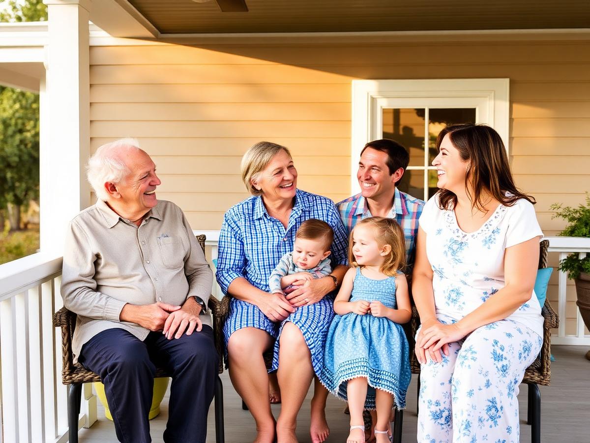 Three generations of a family on the porch